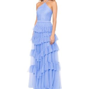 Aqua Tulle Tiered Ruffle Gown / Maxi Dress